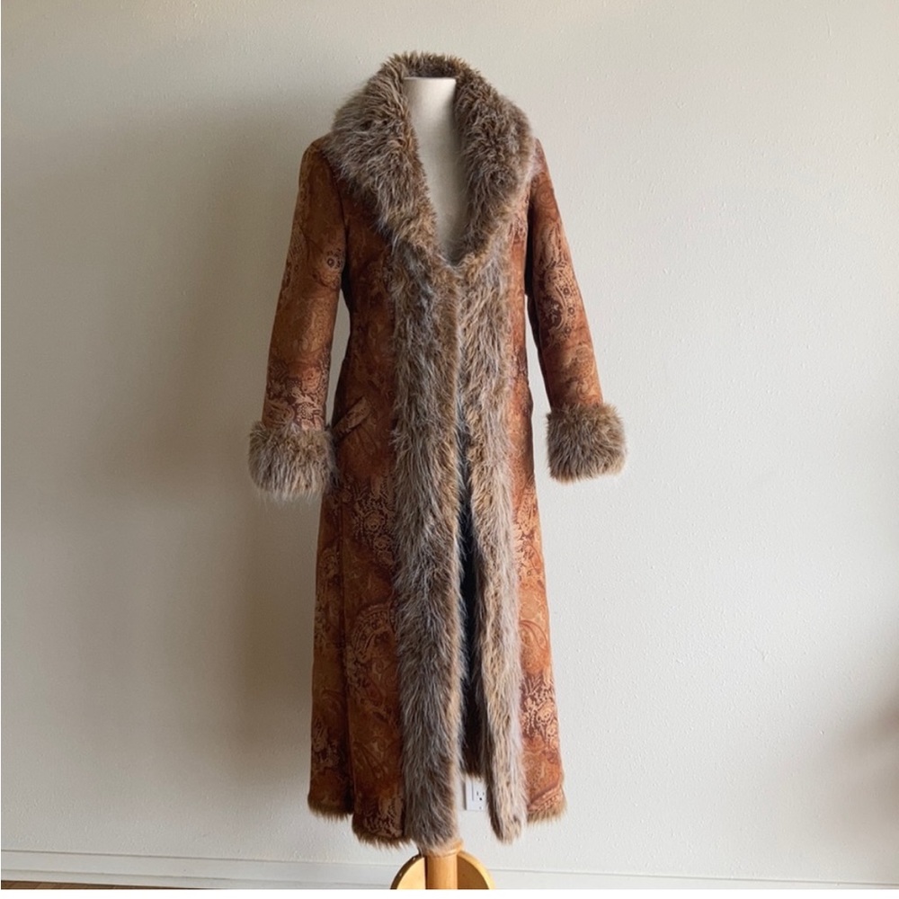 Newport News vintage penny lane faux fur paisley rose coat 6